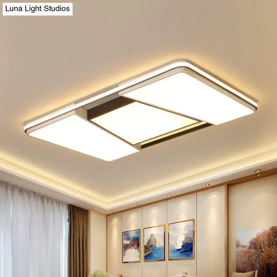 Rectangular Acrylic Ceiling Light For Modern Living Rooms - Warm/White Led Flush Mount Lamp