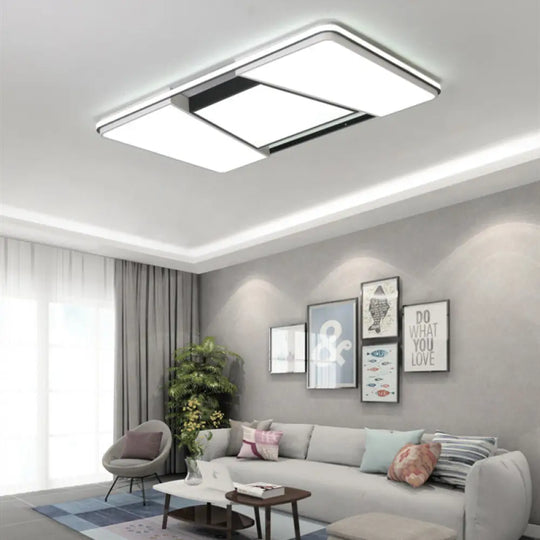 Rectangular Acrylic Ceiling Light For Modern Living Rooms - Warm/White Led Flush Mount Lamp Black -