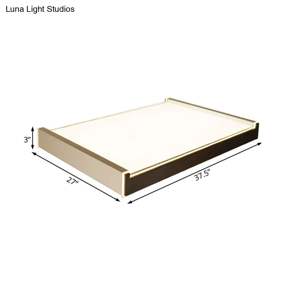 Rectangular Acrylic Led Flush Light - Modern 19.5’/27’/29.5’ Wide White Ceiling Fixture With