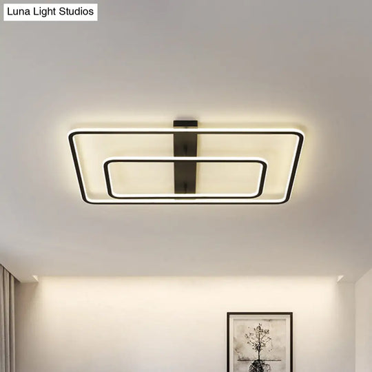 Rectangular Acrylic Led Flush Mount Light In Black - Warm/White Lighting / White