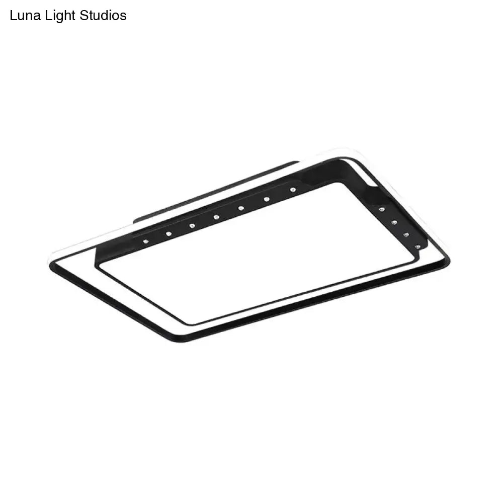 Rectangular Ceiling Light Fixture In Black/White - Simple Acrylic Flush Mount For Living Room With