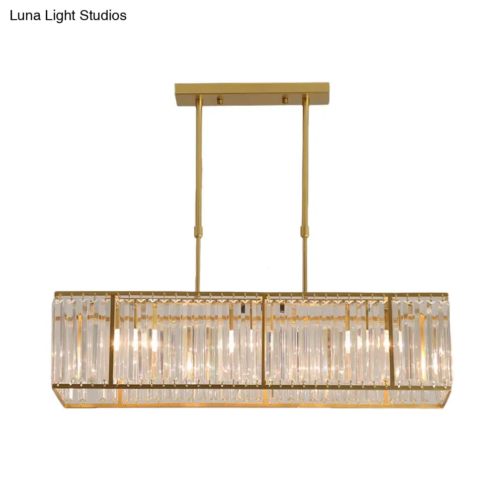 Rectangular Clear Crystal Island Pendant Light - 3 Head Traditional Suspension Lighting For Dining