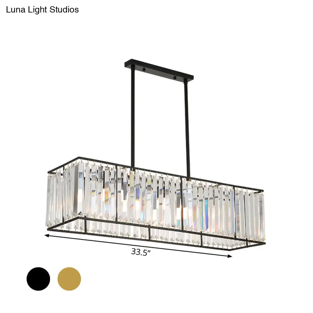 Rectangular Clear Crystal Island Pendant Light - 3 Head Traditional Suspension Lighting For Dining