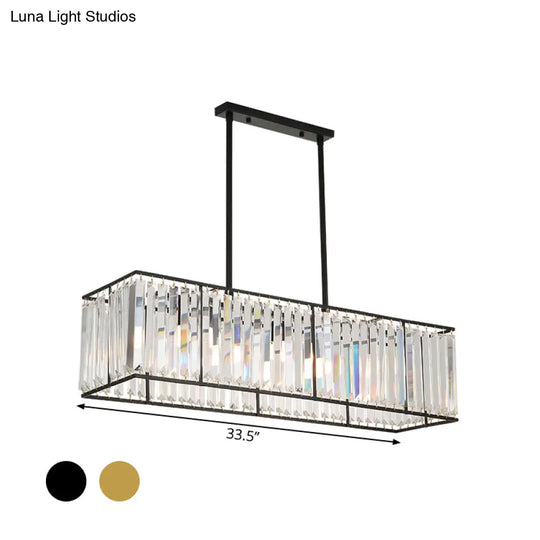 Rectangular Clear Crystal Island Pendant Light - 3 Head Traditional Suspension Lighting For Dining