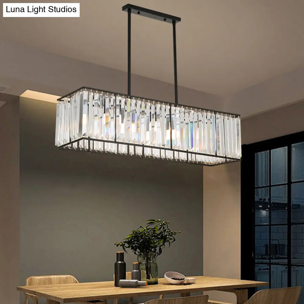 Rectangular Clear Crystal Island Pendant Light - 3 Head Traditional Suspension Lighting For Dining