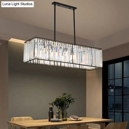 Rectangular Clear Crystal Island Pendant Light - 3 Head Traditional Suspension Lighting For Dining