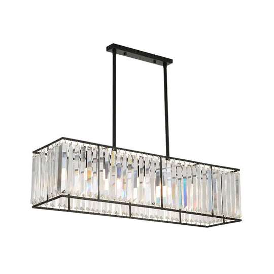 Rectangular Clear Crystal Island Pendant Light - 3 Head Traditional Suspension Lighting For Dining