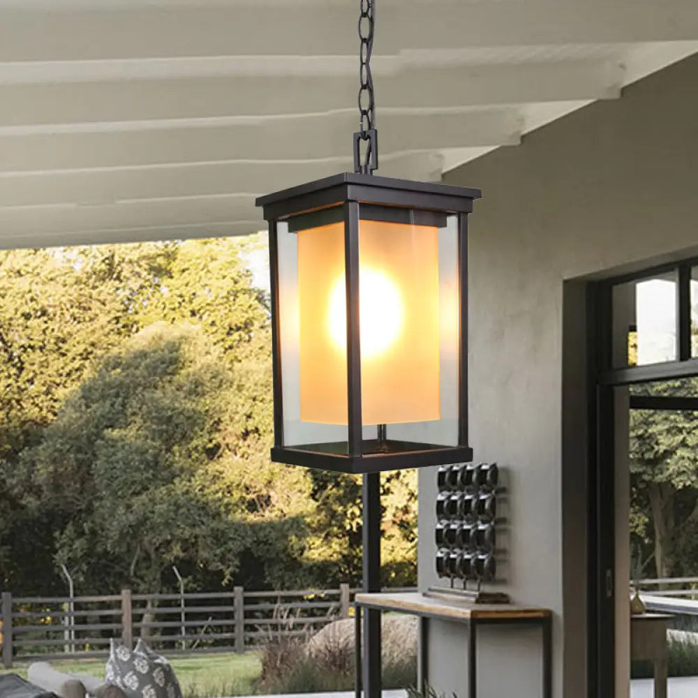 Rectangular Clear Glass Ceiling Pendant Lamp Kit Black With Inner Amber Cylinder Shade 1 Bulb