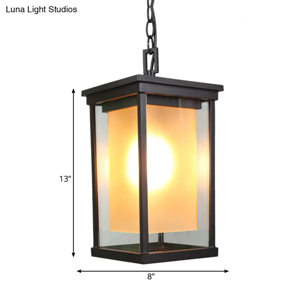 Rectangular Clear Glass Ceiling Pendant Lamp Kit Black With Inner Amber Cylinder Shade 1 Bulb