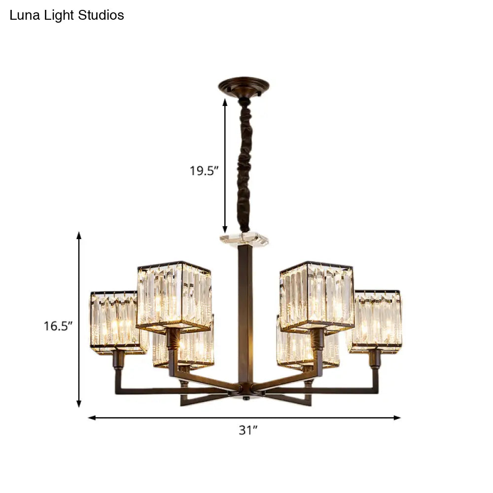 Rectangular-Cut Crystal Chandelier With Modern Cubic Design - 4/6/8 Lights Bedroom Hanging Light