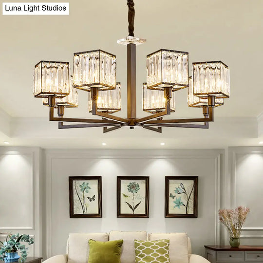 Rectangular-Cut Crystal Chandelier With Modern Cubic Design - 4/6/8 Lights Bedroom Hanging Light