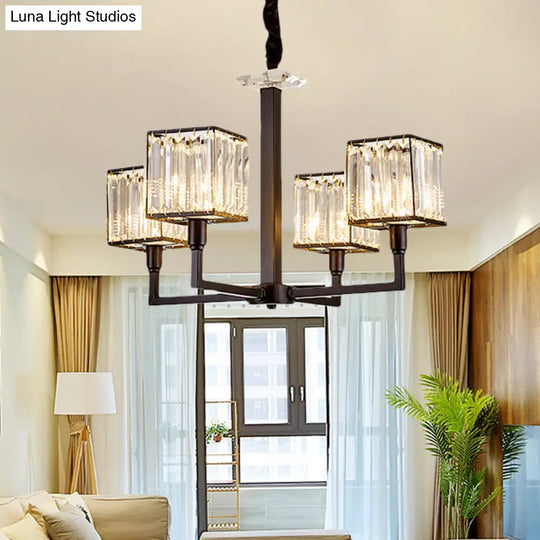 Rectangular-Cut Crystal Chandelier With Modern Cubic Design - 4/6/8 Lights Bedroom Hanging Light