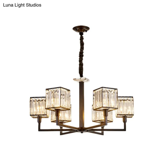 Rectangular-Cut Crystal Chandelier With Modern Cubic Design - 4/6/8 Lights Bedroom Hanging Light