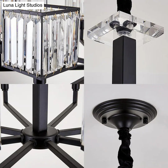 Rectangular-Cut Crystal Chandelier With Modern Cubic Design - 4/6/8 Lights Bedroom Hanging Light