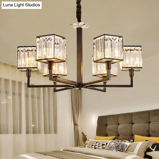 Rectangular-Cut Crystal Chandelier With Modern Cubic Design - 4/6/8 Lights Bedroom Hanging Light