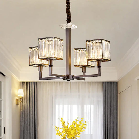 Rectangular-Cut Crystal Chandelier With Modern Cubic Design - 4/6/8 Lights Bedroom Hanging Light 4 /