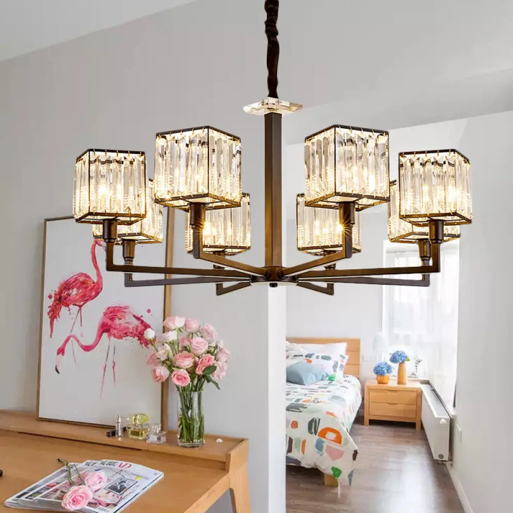 Rectangular-Cut Crystal Chandelier With Modern Cubic Design - 4/6/8 Lights Bedroom Hanging Light 8 /