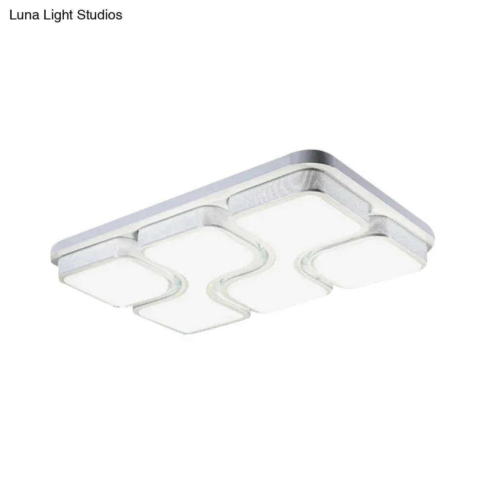 Rectangular Flush Mount Ceiling Light With Led Acrylic Fixture - Black/White Simple Design