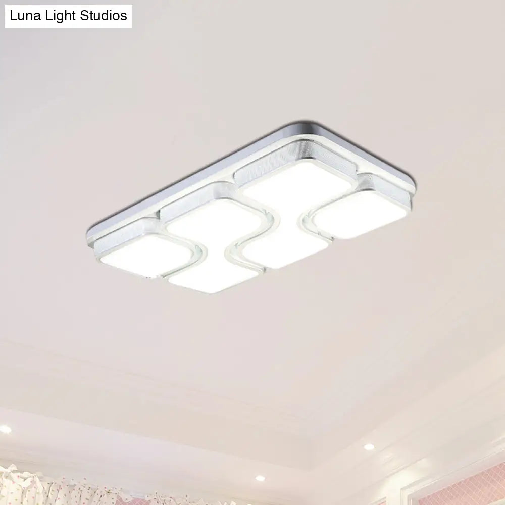 Rectangular Flush Mount Ceiling Light With Led Acrylic Fixture - Black/White Simple Design