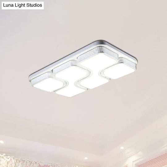 Rectangular Flush Mount Ceiling Light With Led Acrylic Fixture - Black/White Simple Design