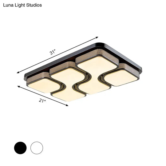 Rectangular Flush Mount Ceiling Light With Led Acrylic Fixture - Black/White Simple Design