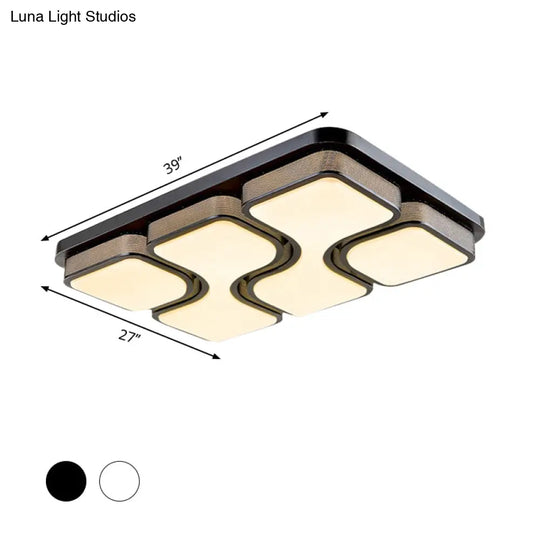 Rectangular Flush Mount Ceiling Light With Led Acrylic Fixture - Black/White Simple Design