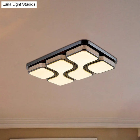 Rectangular Flush Mount Ceiling Light With Led Acrylic Fixture - Black/White Simple Design