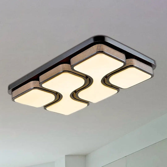 Rectangular Flush Mount Ceiling Light With Led Acrylic Fixture - Black/White Simple Design