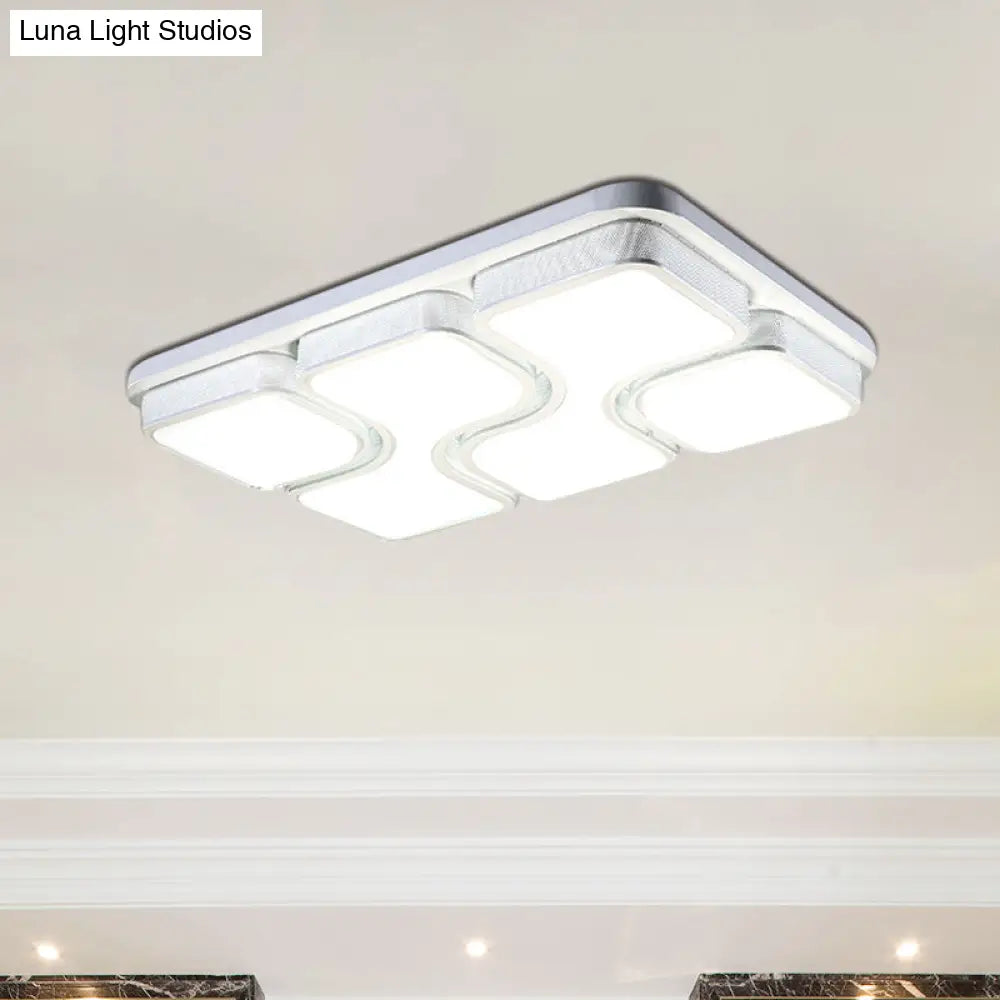 Rectangular Flush Mount Ceiling Light With Led Acrylic Fixture - Black/White Simple Design