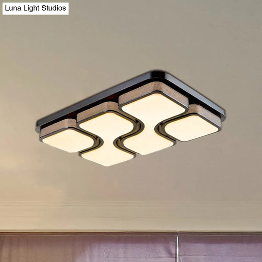 Rectangular Flush Mount Ceiling Light With Led Acrylic Fixture - Black/White Simple Design