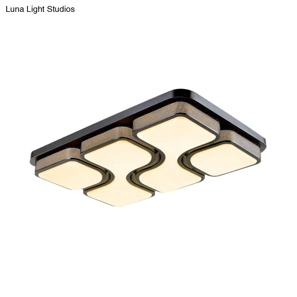 Rectangular Flush Mount Ceiling Light With Led Acrylic Fixture - Black/White Simple Design