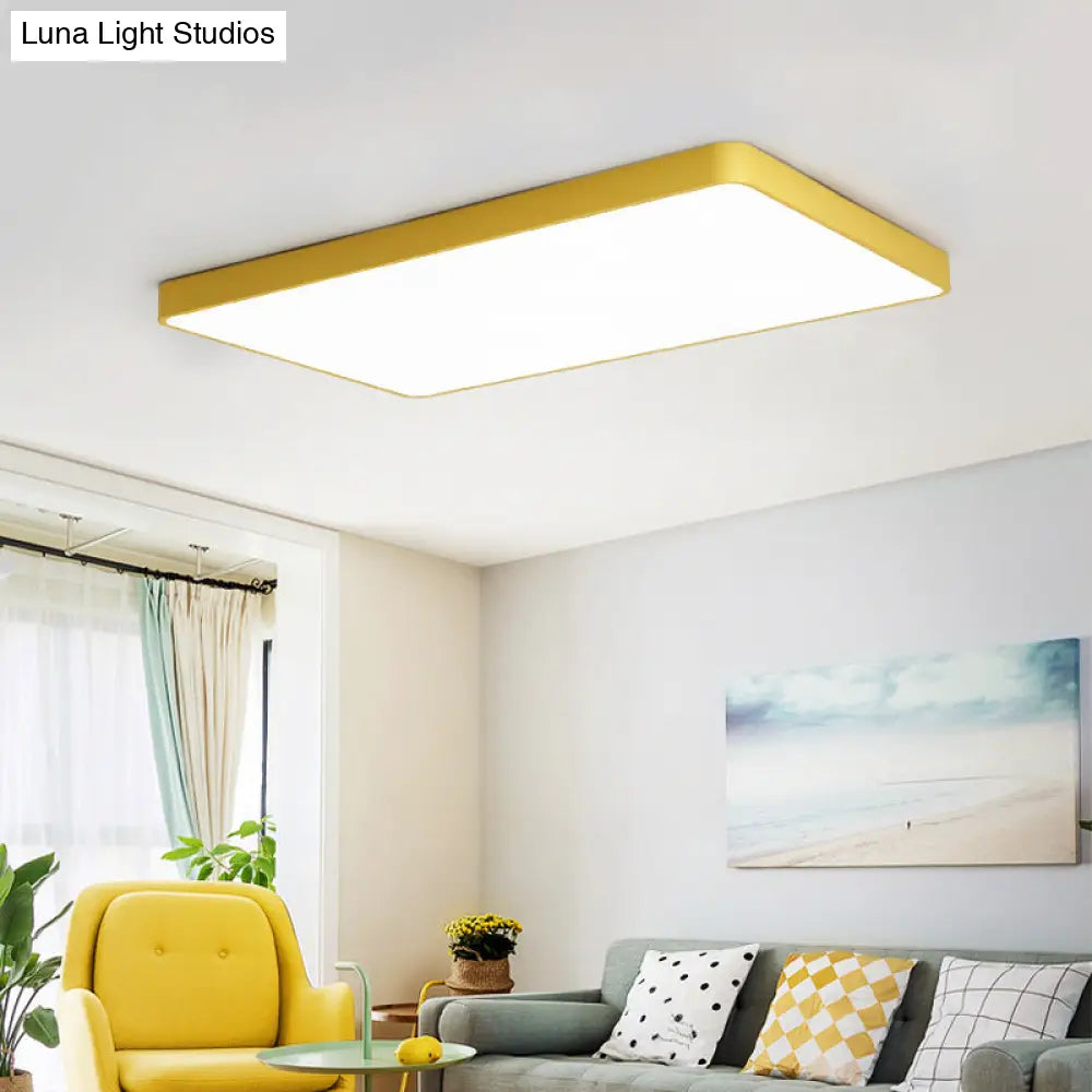 Rectangular Flush Mount Led Ceiling Light Fixture For Living Room - Macaron Acrylic Design Yellow /