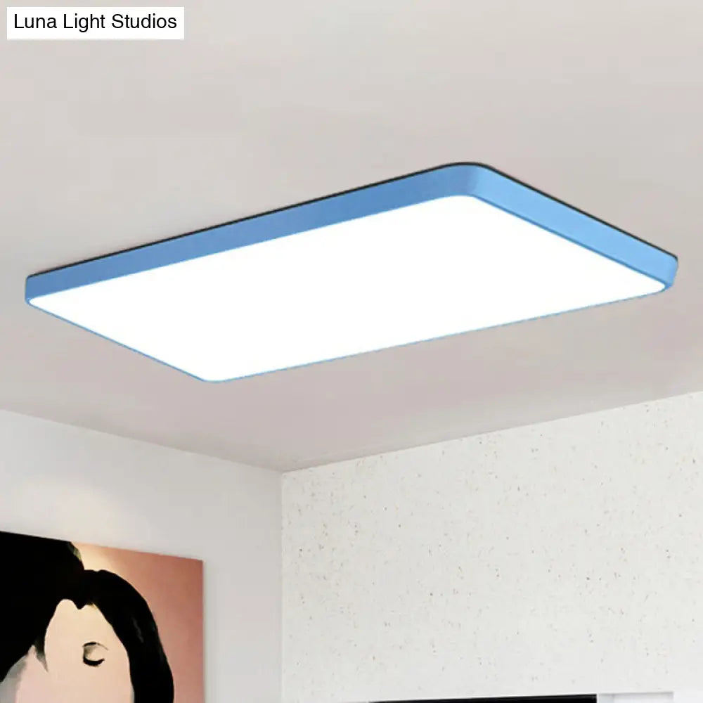 Rectangular Flush Mount Led Ceiling Light Fixture For Living Room - Macaron Acrylic Design Blue / 12