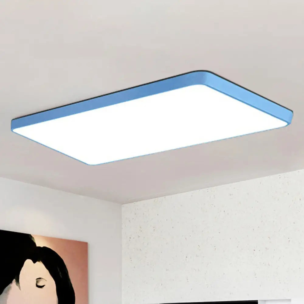 Rectangular Flush Mount Led Ceiling Light Fixture For Living Room - Macaron Acrylic Design Blue /