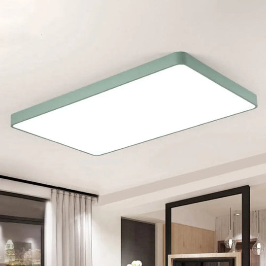 Rectangular Flush Mount Led Ceiling Light Fixture For Living Room - Macaron Acrylic Design Green /