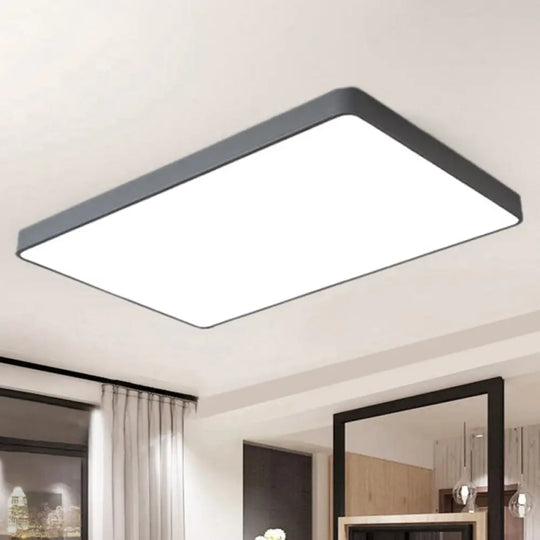 Rectangular Flush Mount Led Ceiling Light Fixture For Living Room - Macaron Acrylic Design Grey /