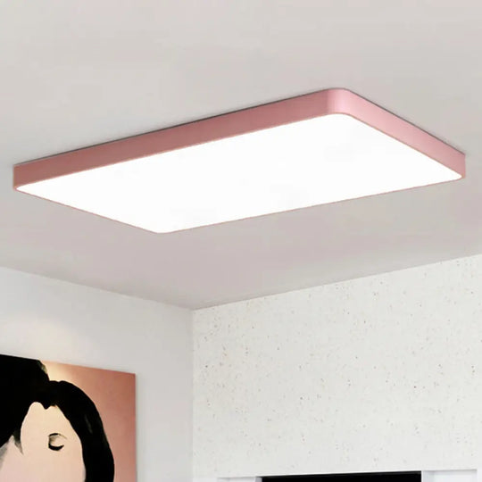 Rectangular Flush Mount Led Ceiling Light Fixture For Living Room - Macaron Acrylic Design Pink /