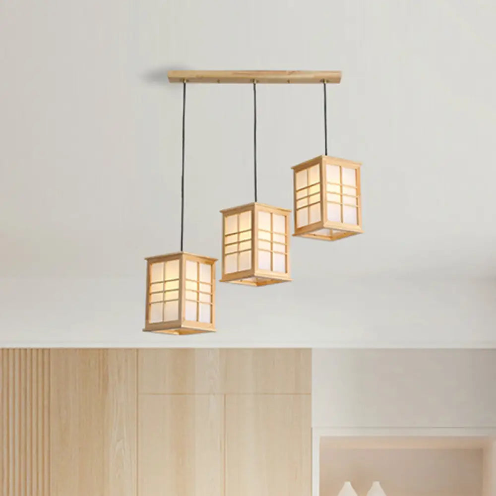 Rectangular Japanese Hanging Lamp With Wooden Shade - Perfect For Dining Room Beige Pendant 3