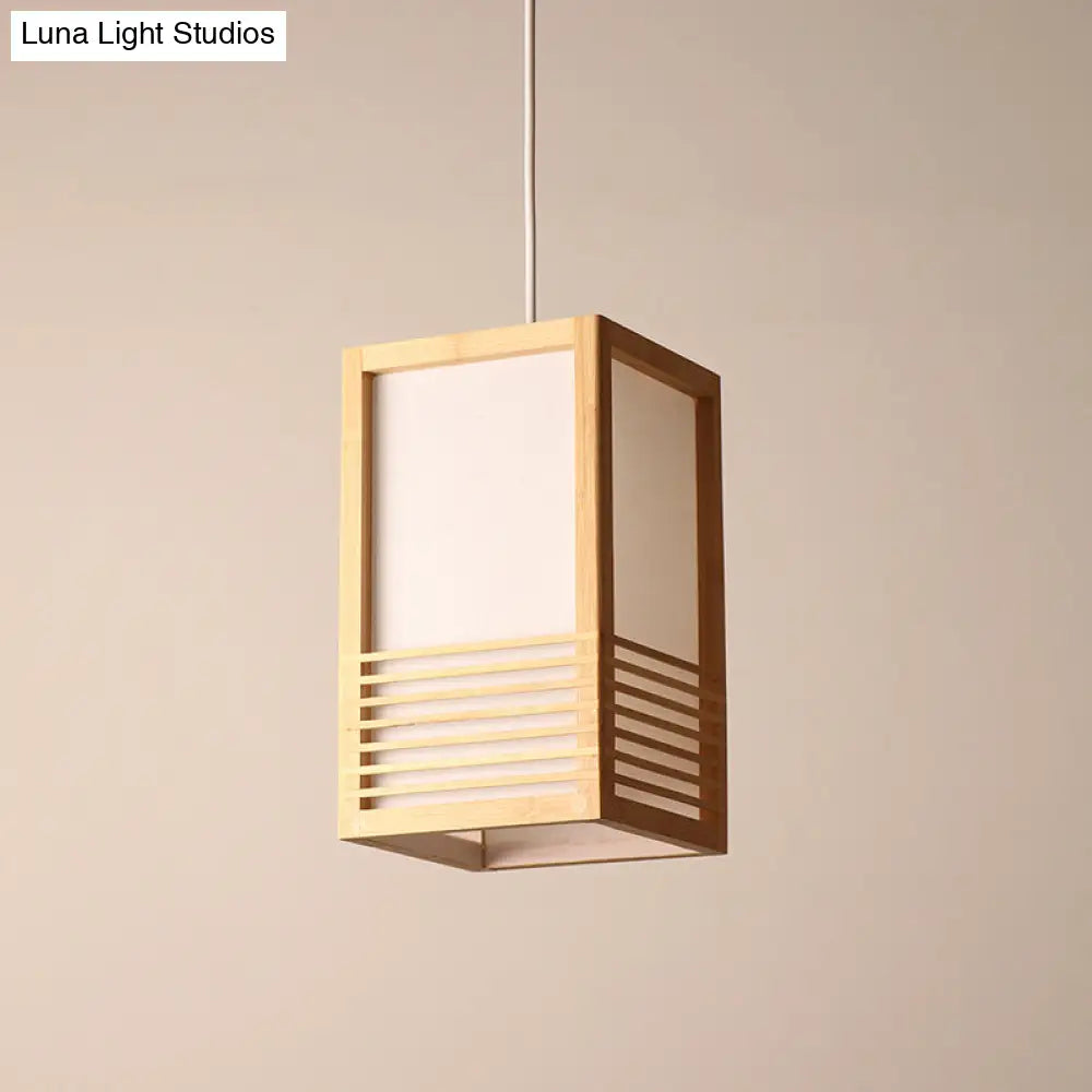 Rectangular Japanese Wood Ceiling Pendant Light In Beige