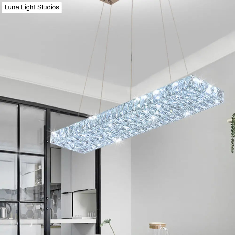 Rectangular K9 Crystal Ceiling Pendant Light - Contemporary Clear Dining Room Suspension Lamp