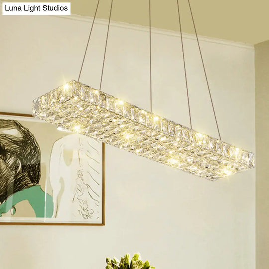 Rectangular K9 Crystal Ceiling Pendant Light - Contemporary Clear Dining Room Suspension Lamp