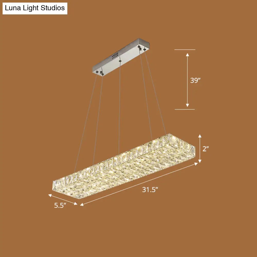 Rectangular K9 Crystal Ceiling Pendant Light - Contemporary Clear Dining Room Suspension Lamp