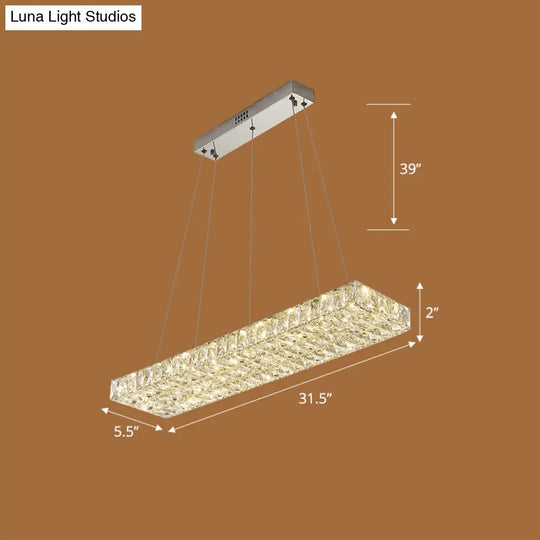 Rectangular K9 Crystal Ceiling Pendant Light - Contemporary Clear Dining Room Suspension Lamp