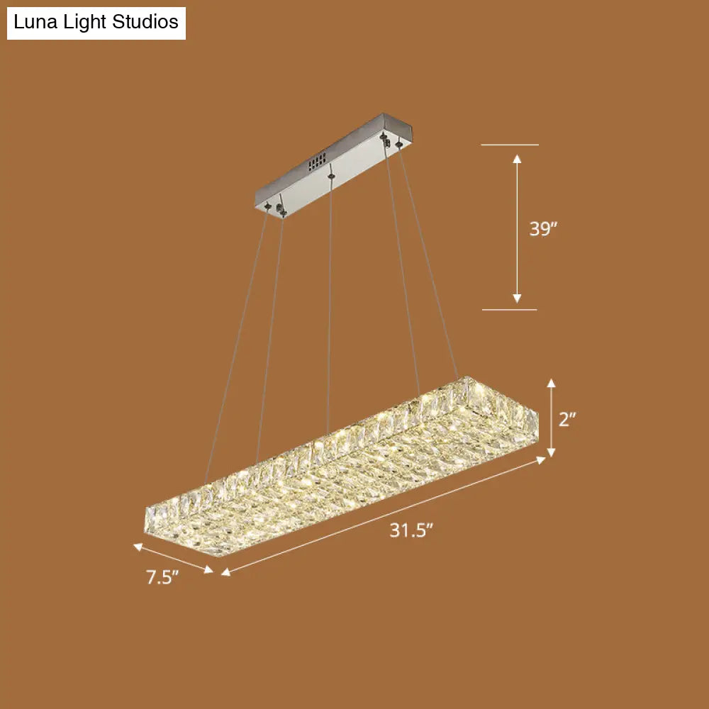 Rectangular K9 Crystal Ceiling Pendant Light - Contemporary Clear Dining Room Suspension Lamp