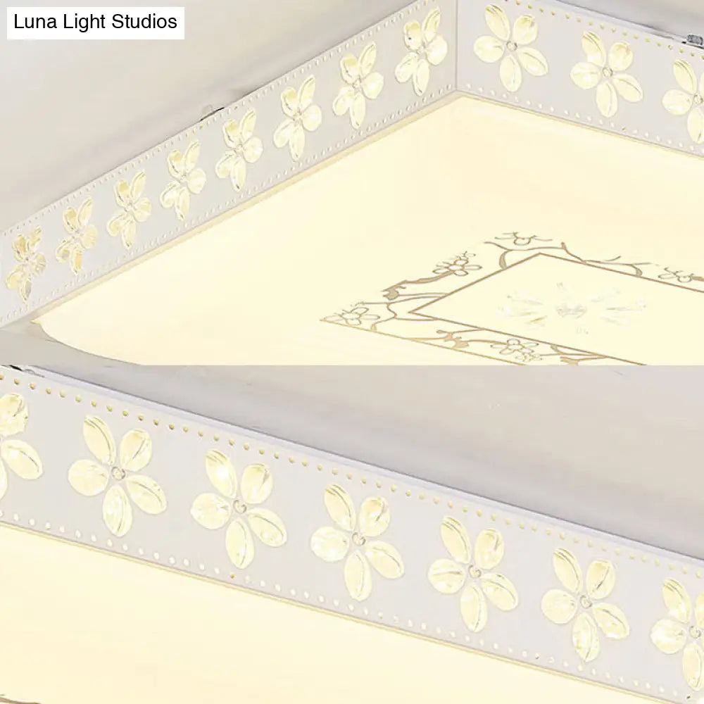 Rectangular Led Crystal Ceiling Light Simple White Flush Mount For Living Room With 3 Color Lights