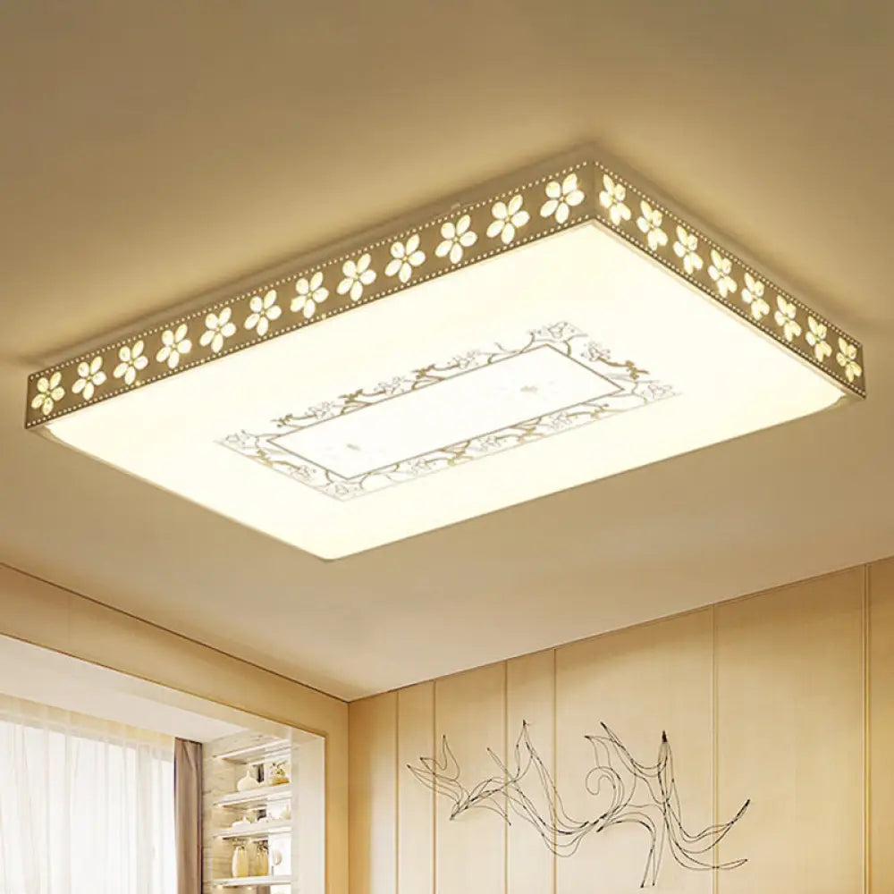 Rectangular Led Crystal Ceiling Light Simple White Flush Mount For Living Room With 3 Color Lights