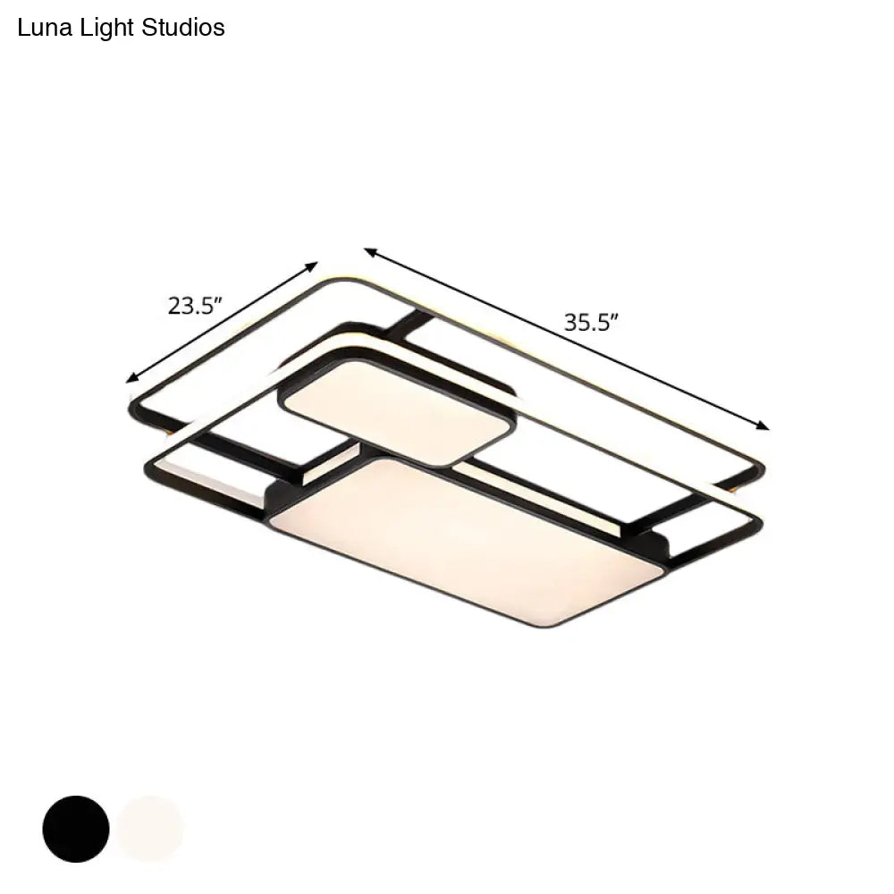 Rectangular Led Flush Ceiling Light In White/Black With Modernist Metallic Finish - White/Warm