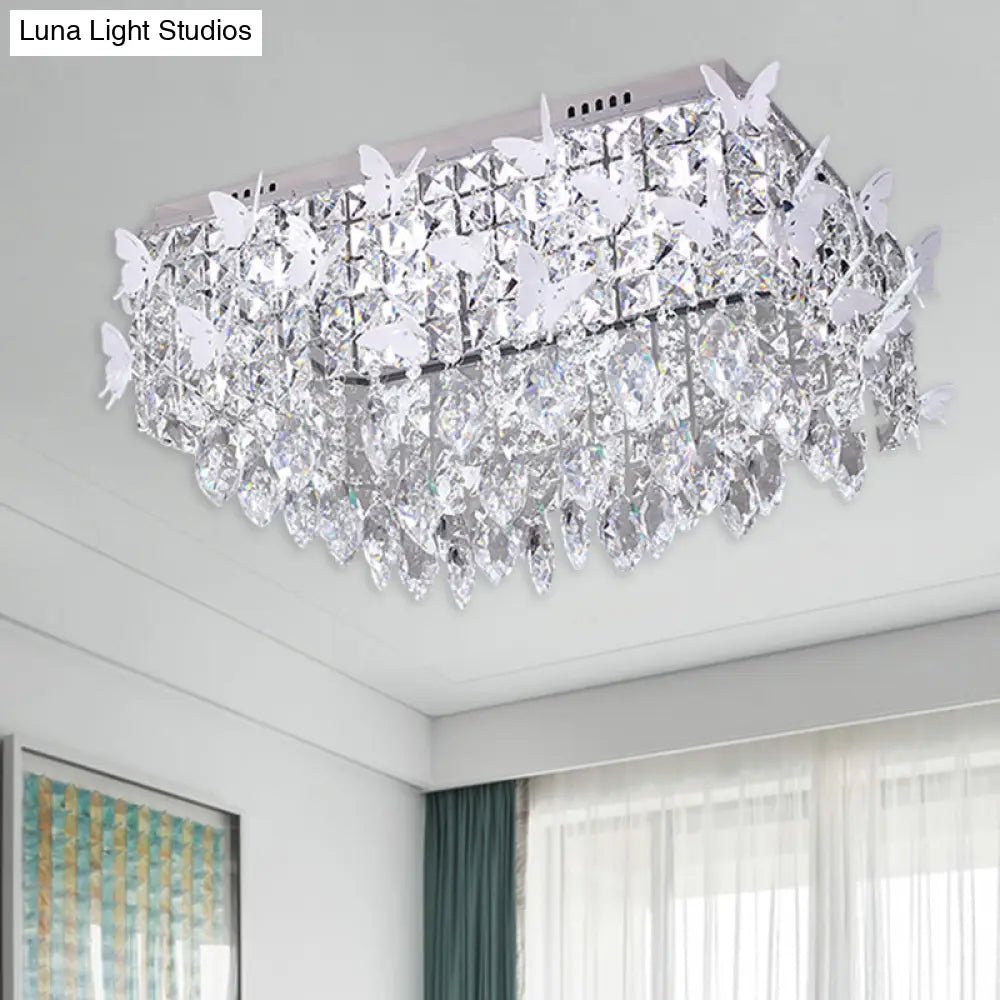 Rectangular Led Stainless - Steel Flush Mount Butterfly Ceiling Light Fixture With Clear/Amber/Lake