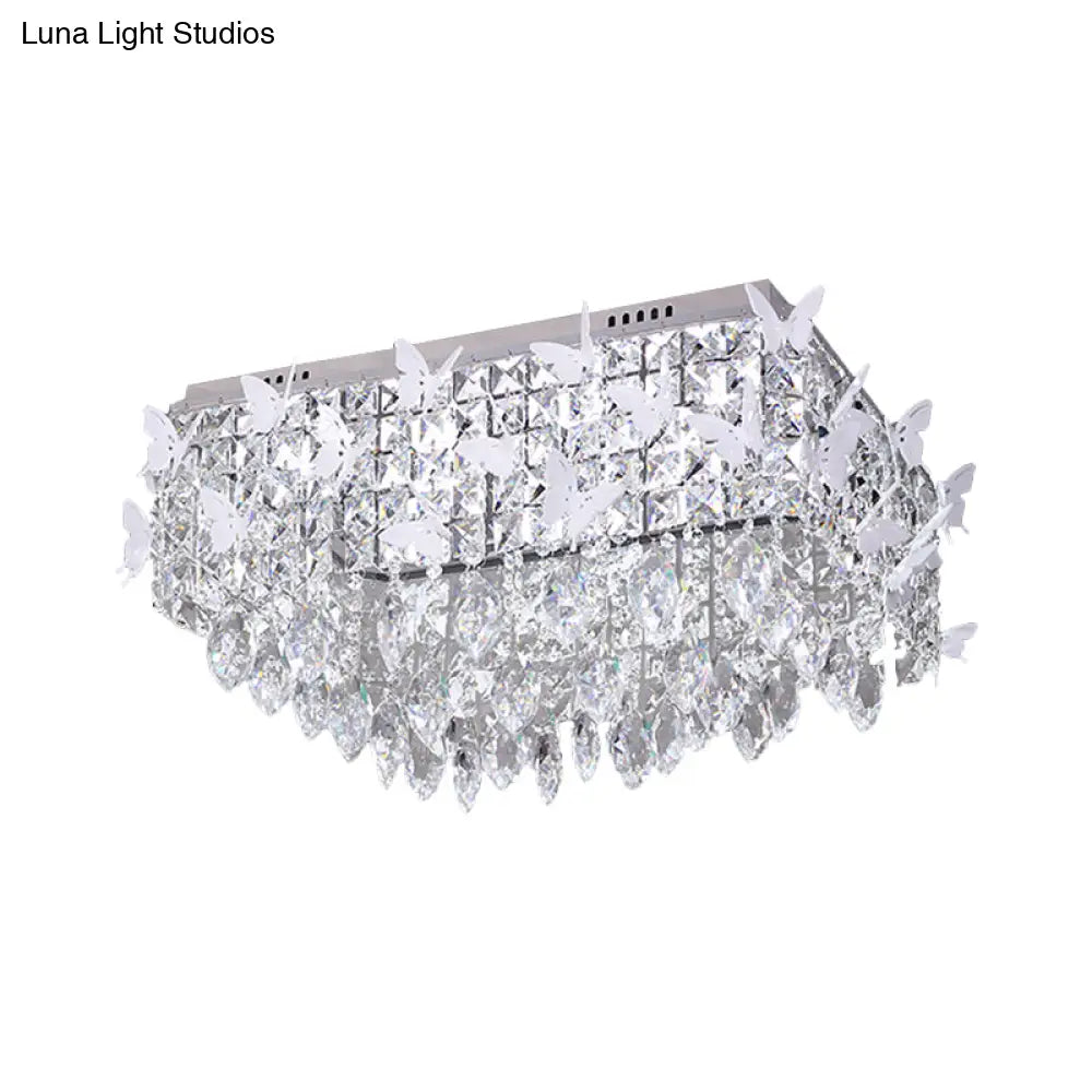 Rectangular Led Stainless - Steel Flush Mount Butterfly Ceiling Light Fixture With Clear/Amber/Lake