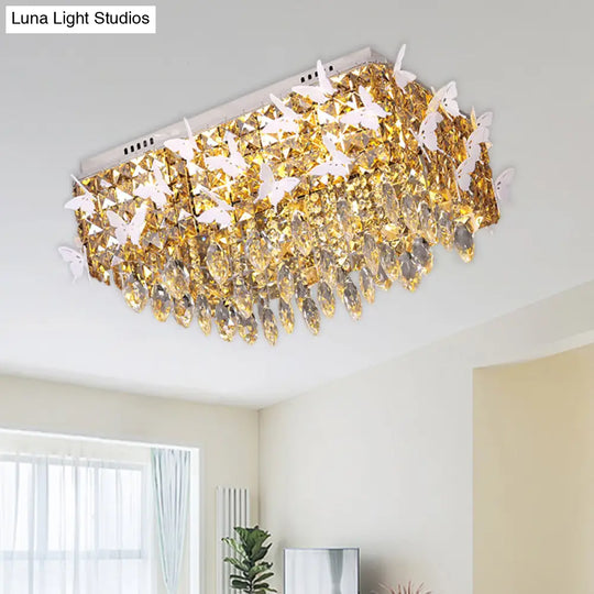 Rectangular Led Stainless - Steel Flush Mount Butterfly Ceiling Light Fixture With Clear/Amber/Lake